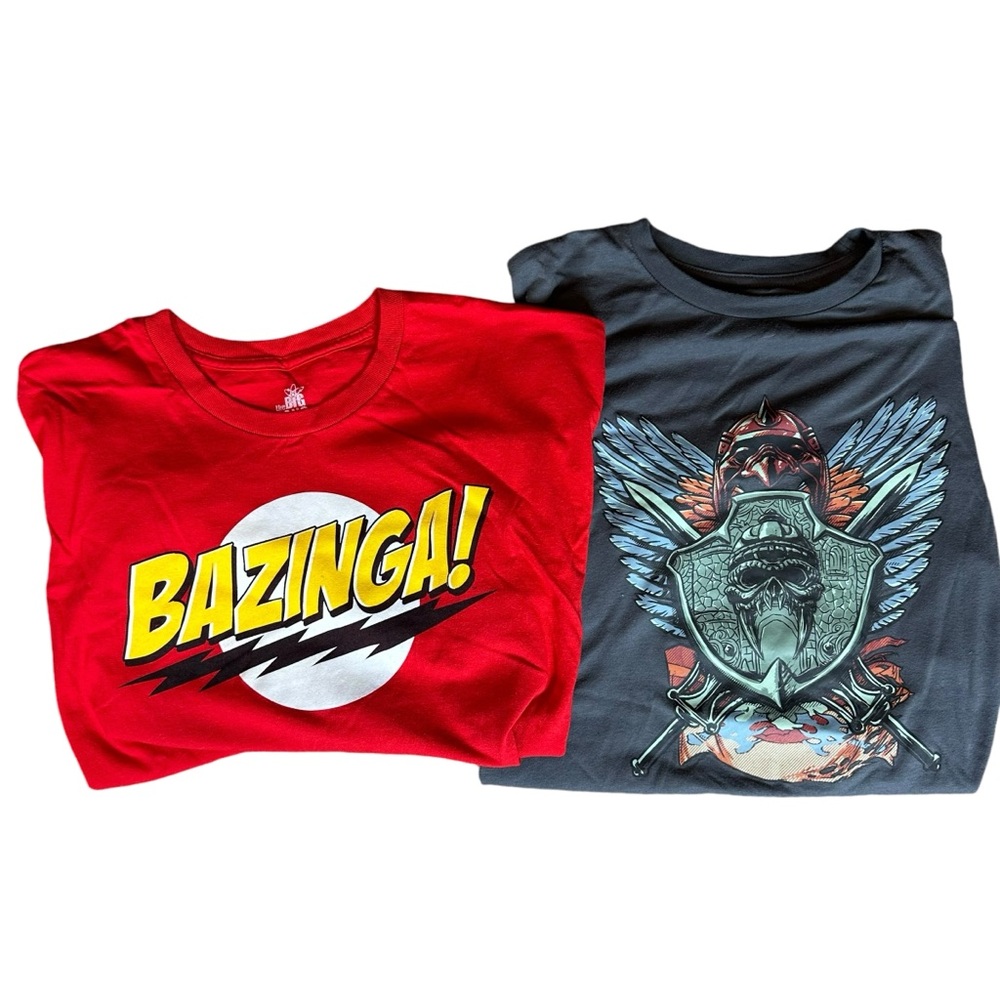 Graphic T Shirt Lot Mens XL MOTU He-Man Bazinga Big Bang Theory Sheldon Lot of 2
